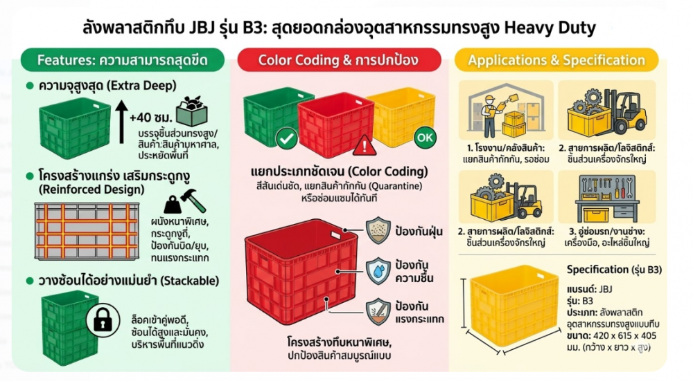 ลังทึบ JBJ B3 สีแดง ขนาด 615 x 420 x 405 มม 