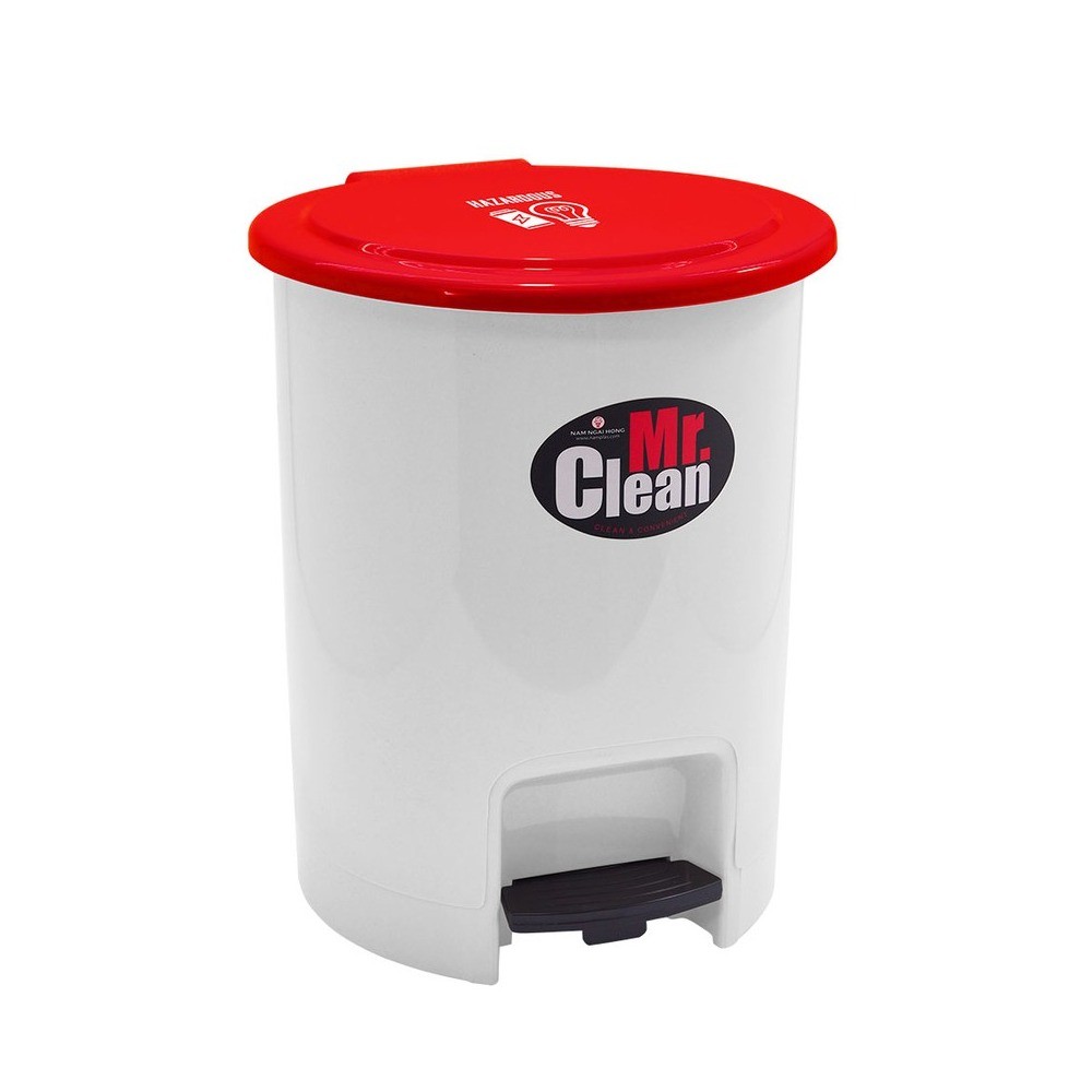 ถังขยะเท้าเหยียบทรงกลม NAM NGAI HONG H050400071 รุ่น 542CL สีขาว ฝาแดง ขนาด 12 4 ลิตร