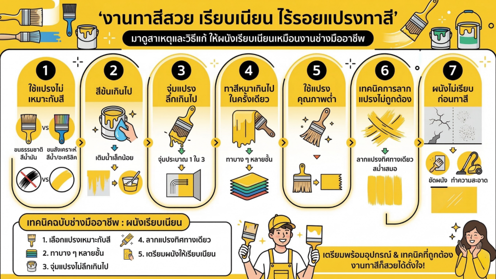 ทำไมทาสีแล้วเป็นรอยแปรง 7 สาเหตุที่หลายคนไม่รู้ พร้อมวิธีแก้ให้ผนังเรียบสวย