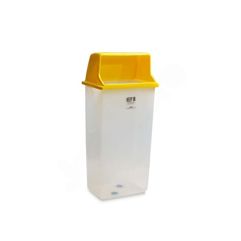 ถังขยะช่องทิ้งขยะ KEEP IN H050600027 ทรงเหลี่ยม สีใสฝาเหลือง ความจุ 30 ลิตร