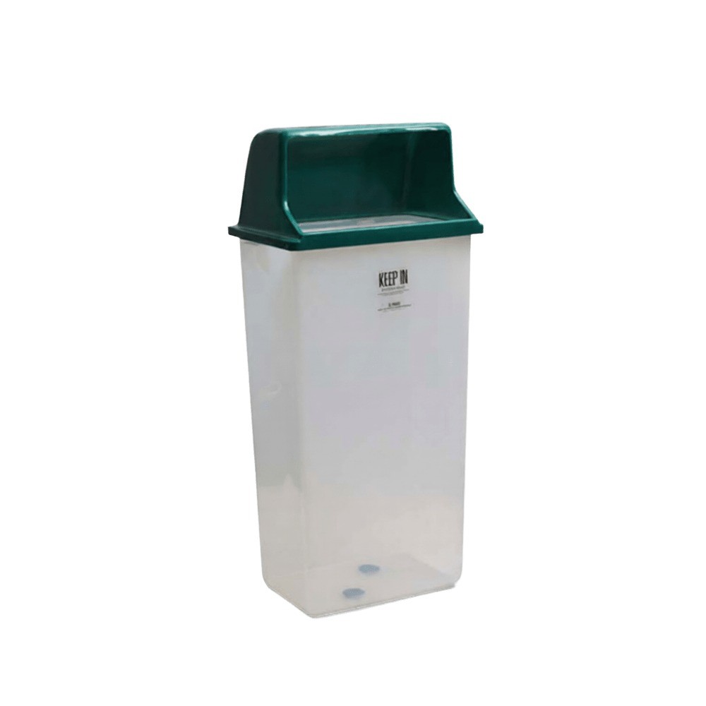 ถังขยะช่องทิ้งขยะ KEEP IN H050600029 ทรงเหลี่ยม สีใสฝาเขียว ความจุ 30 ลิตร