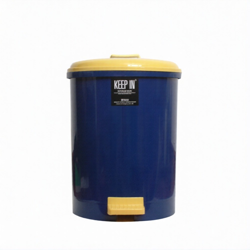 ถังขยะเท้าเหยียบ KEEP IN H050400035 ทรงกลม สีน้ำเงินฝาเหลือง ความจุ 18 ลิตร
