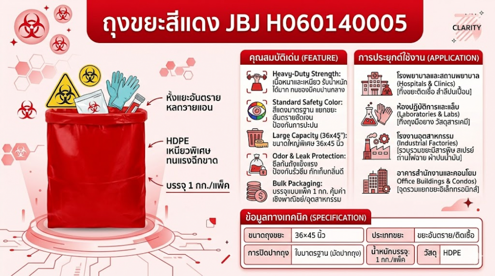 ถุงขยะ JBJ H060140005 สีแดง ขนาด 36x45 นิ้ว  1 กก  แพ็ค 