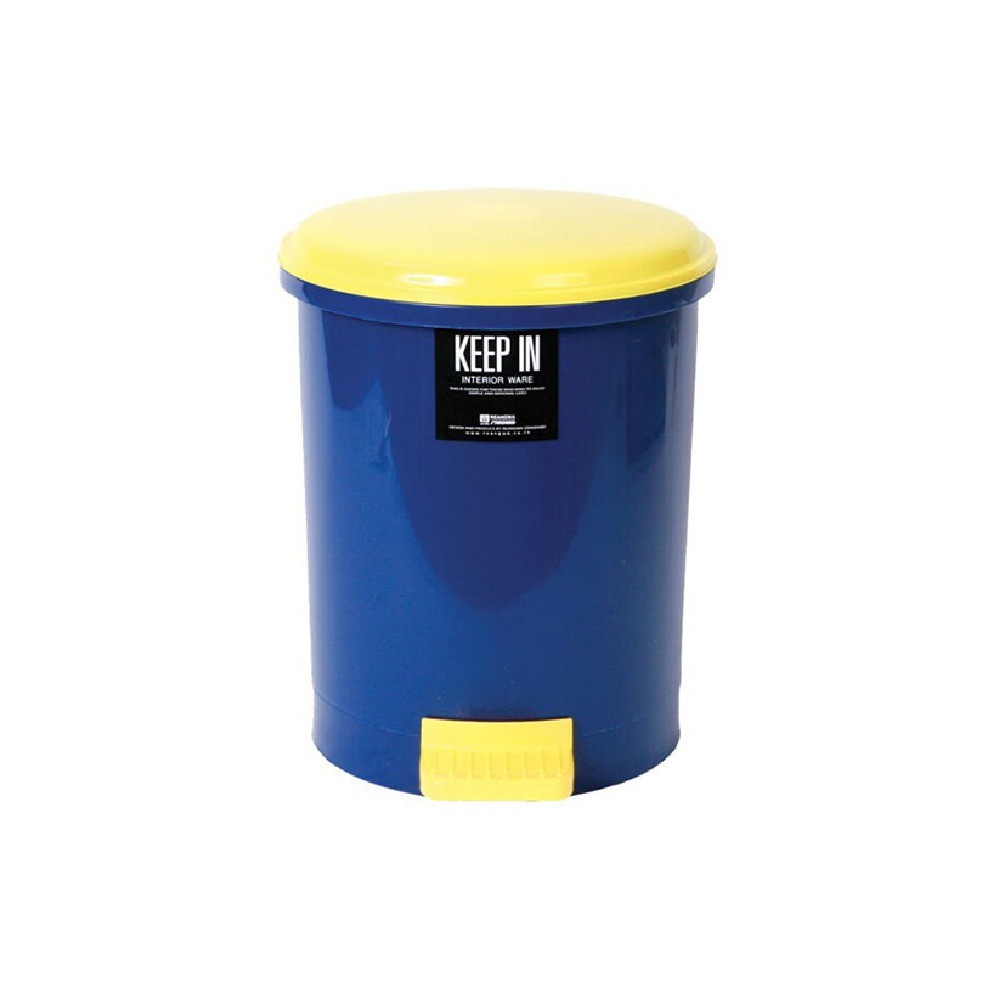 ถังขยะเท้าเหยียบ KEEP IN H050400063 ทรงกลม สีน้ำเงินฝาเหลือง ความจุ 35 ลิตร