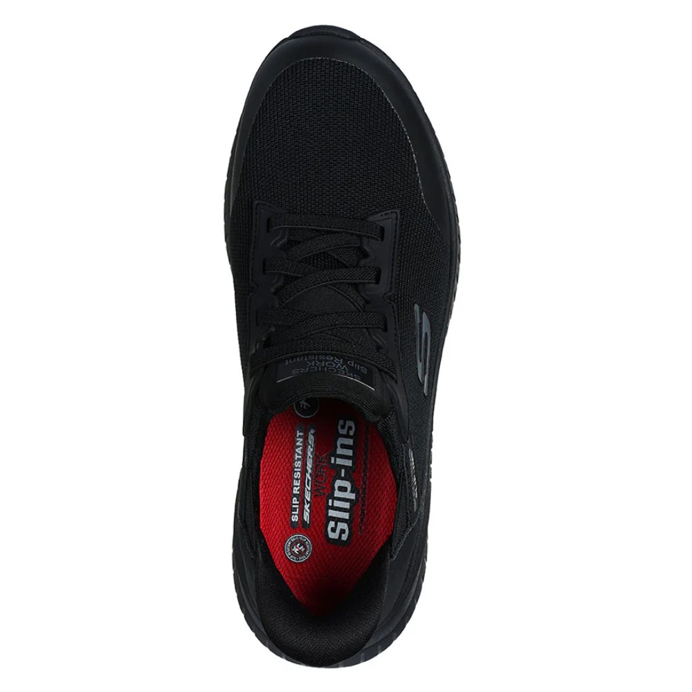 รองเท้าเซฟตี้ Skechers 108159 Work Squad Chaos SR Adelo (Work Womens) สีดำ พื้นกันลื่น ระบายความร้อนด้วยอากาศ Memory Foam ป้องกันอันตรายจากไฟฟ้า