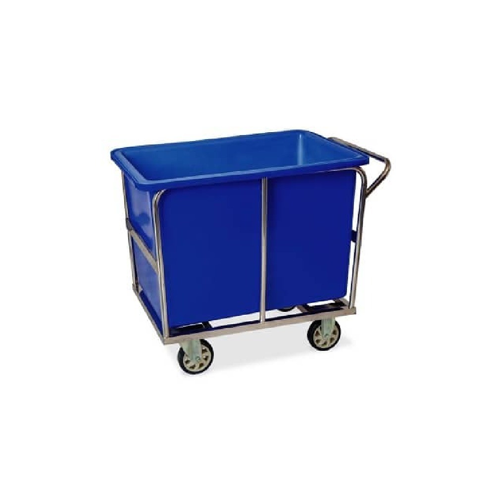 รถเข็นสแตนเลสมีแฮนด์ JUMBO A061100007  พร้อมถังหล่อขนาดใหญ่สีน้ำเงิน 300 ลิตร