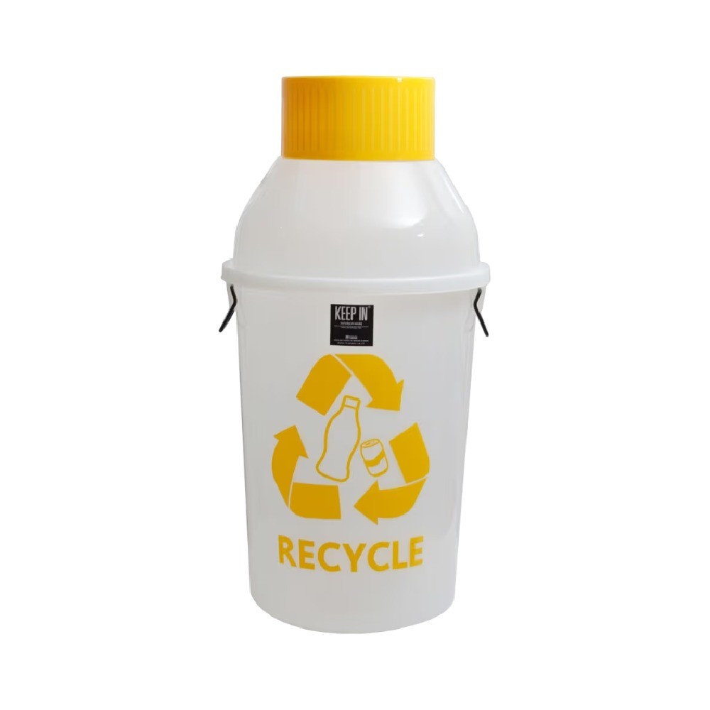 ถังขยะทรงกลมสกรีน RECYCLE KEEP IN H050360001 RW9251 สีใส ฝาเหลือง ขนาด 75 ลิตร