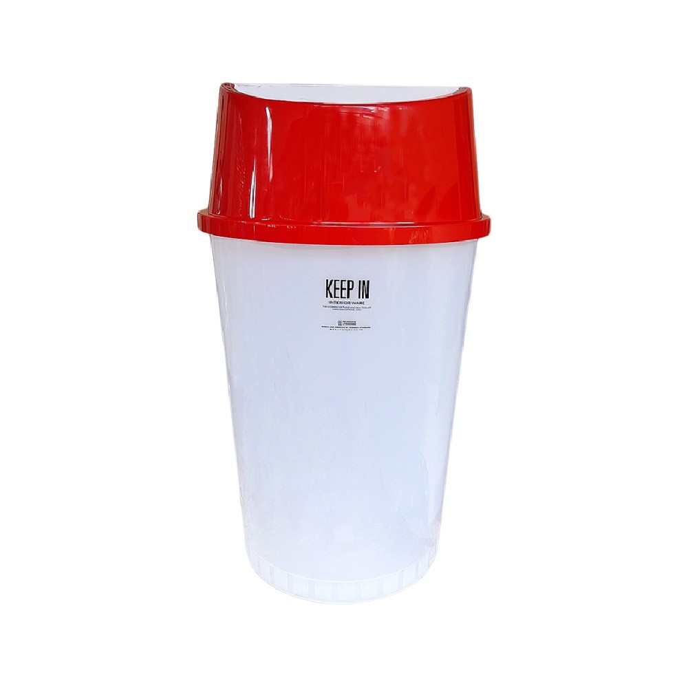 ถังขยะฝาแกว่ง KEEP IN H050600043 ทรงกลม RW9293 2 สีใส ฝาสีแดง ขนาด 45 ลิตร