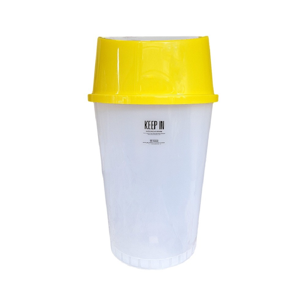 ถังขยะฝาแกว่ง KEEP IN H050600045 ทรงกลม RW9293 2 สีใส ฝาสีเหลือง ขนาด 45 ลิตร