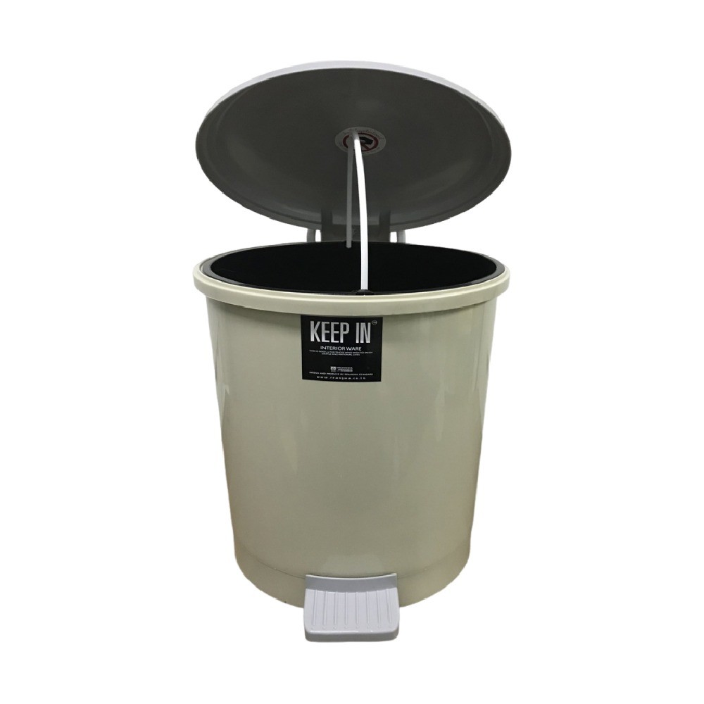 ถังขยะเท้าเหยียบ KEEP IN H050400008 ทรงกลม RW9084 สีครีม ขนาด 10 ลิตร
