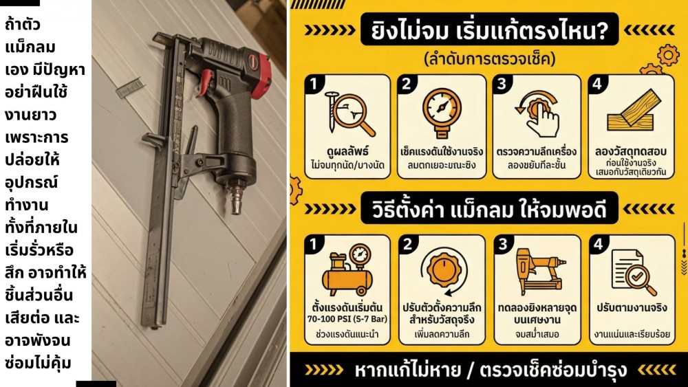 ยิง แม็กลม ไม่จม เพราะอะไร มาดูสาเหตุ และวิธีตั้งค่าที่ถูกต้อง ยิง แม็กลม ไม่จม เพราะอะไร มาดูสาเหตุ และวิธีตั้งค่าที่ถูกต้อง
