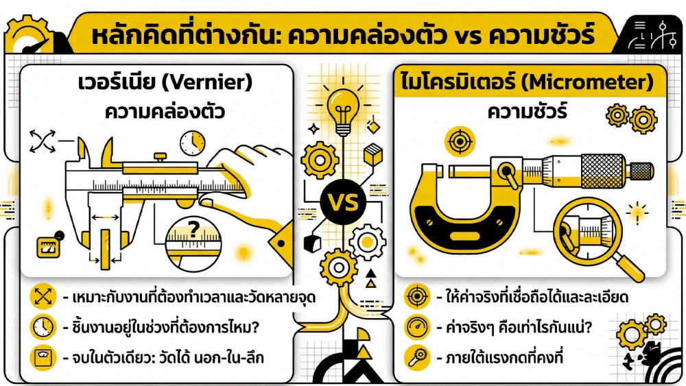 ไมโครมิเตอร์ vs เวอร์เนีย ต่างกันยังไง งานไหนควรใช้ตัวไหน ไมโครมิเตอร์ vs เวอร์เนีย ต่างกันยังไง งานไหนควรใช้ตัวไหน