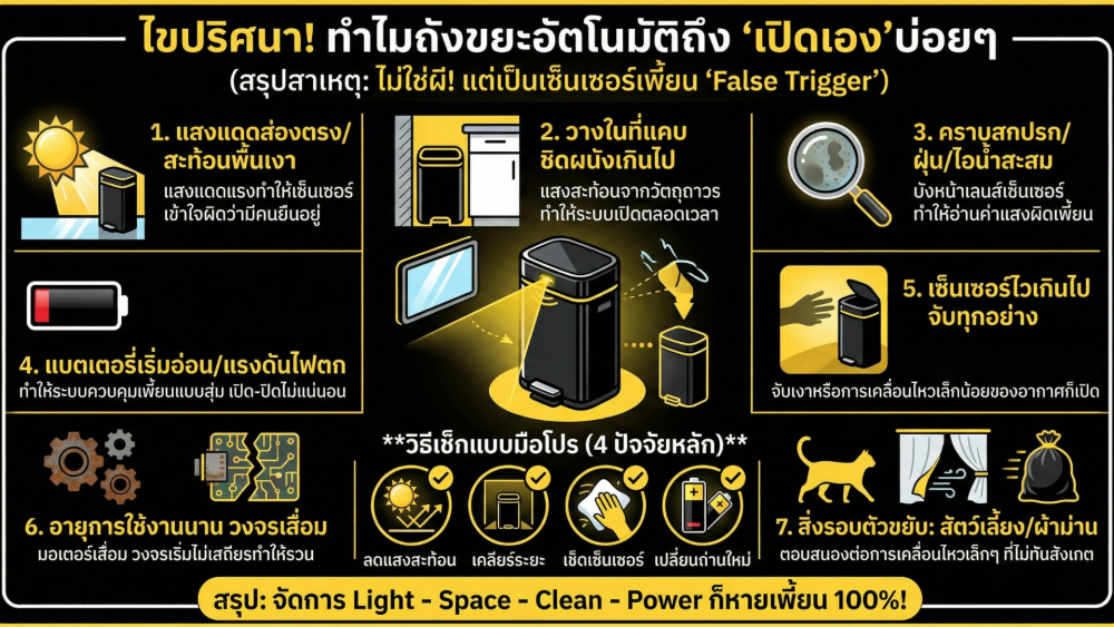 ถังขยะอัตโนมัติ เปิดเองบ่อย เพราะอะไร ผีหรือเซ็นเซอร์เพี้ยนกันแน่