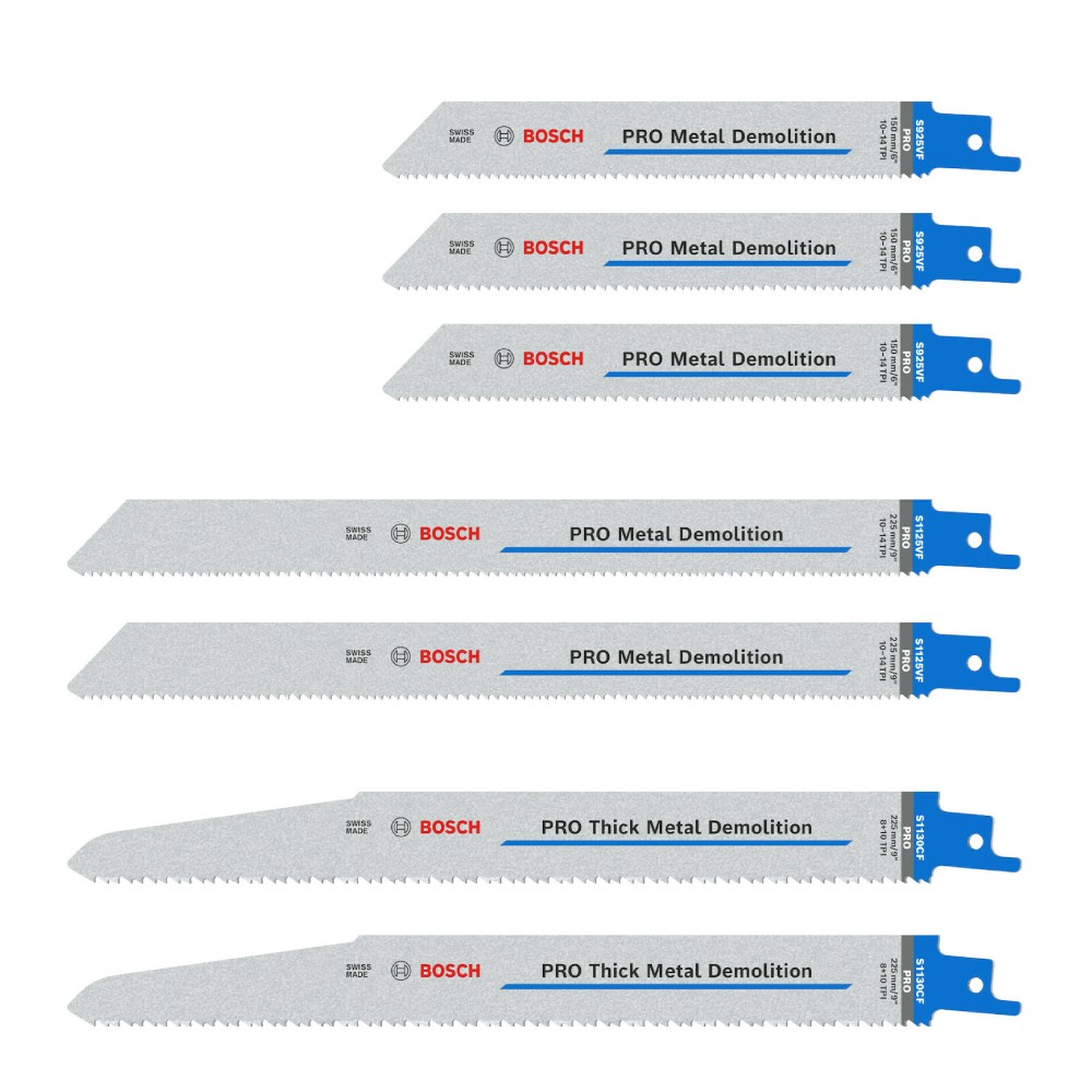 ชุดใบเลื่อยชัก BOSCH 2 607 011 821 PRO Demolition Reciprocating Saw Blade Set สำหรับตัดไม้ เหล็ก  12 ใบ ชุด 