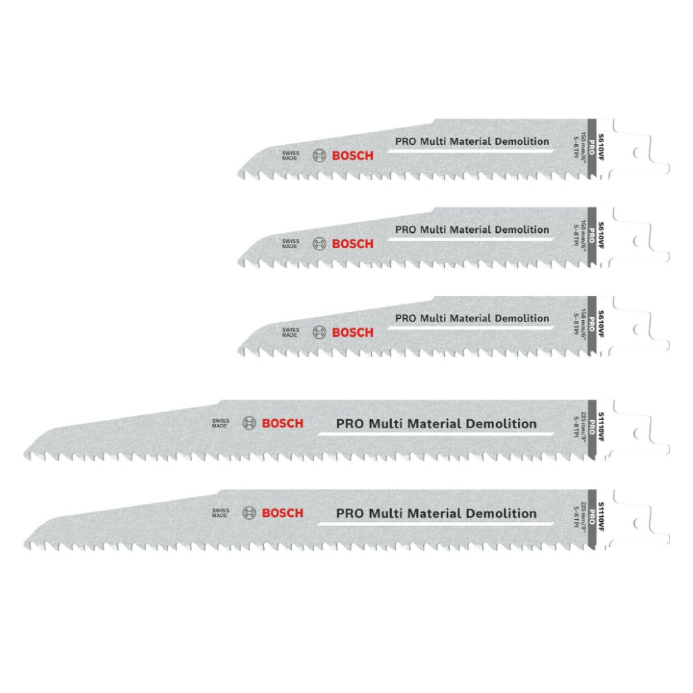 ชุดใบเลื่อยชัก BOSCH 2 607 011 821 PRO Demolition Reciprocating Saw Blade Set สำหรับตัดไม้ เหล็ก  12 ใบ ชุด 