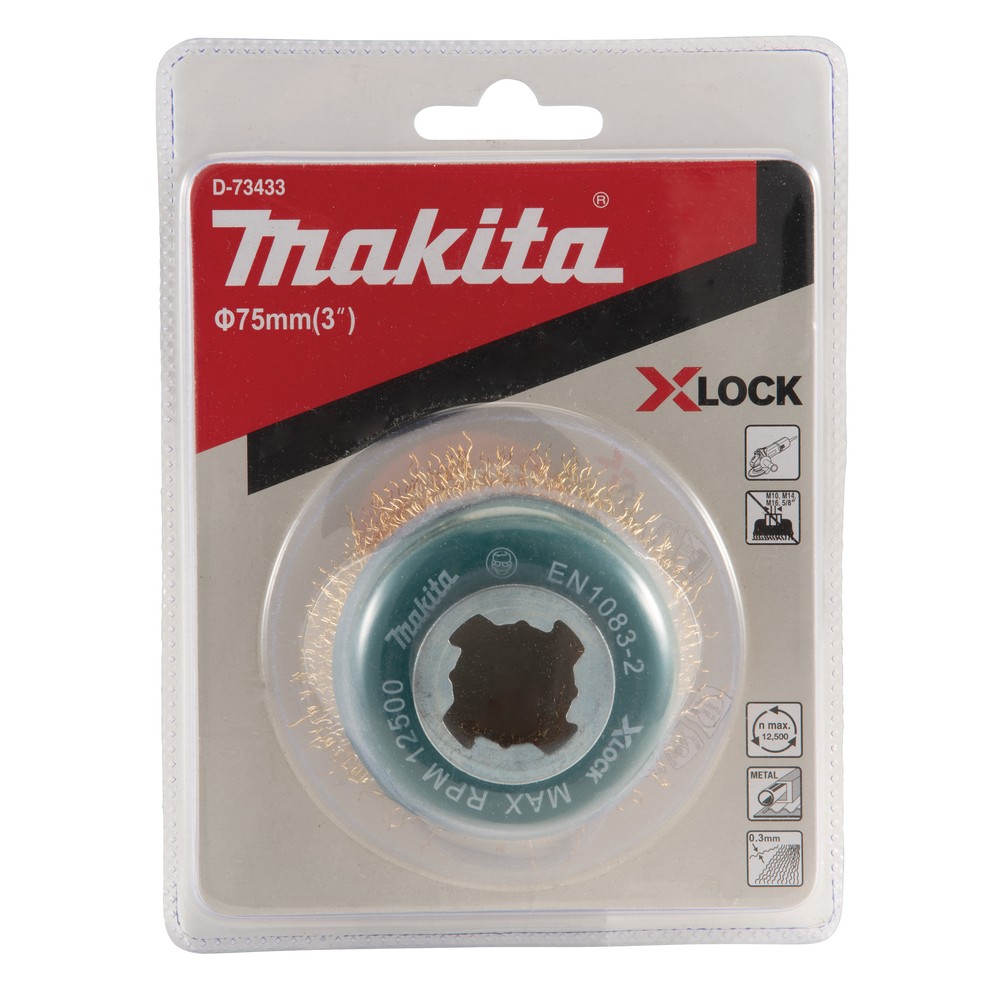 แปรงลวดถ้วยสีทอง MAKITA D 73433 Cup Brush  Crimped Wire  X LOCK ขนาด 75 มม 
