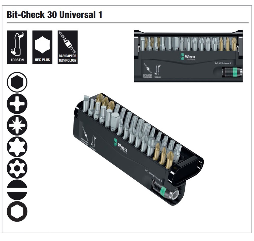 ชุดดอกไขควง Wera Bit-Check 30 Universal 1 05056440001 ชุด 30 ชิ้น