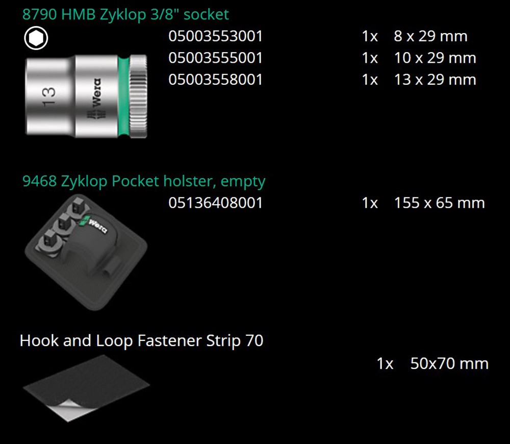 ชุดประแจ Wera 8009 Zyklop Pocket Set 2 ขนาด 3/8 05004281001 ชุด 18 ชิ้น