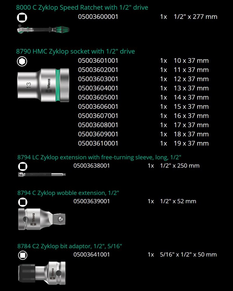 ชุดประแจ Wera Zyklop Speed 8100 SC 6 ขนาด 1/2 นิ้ว 05004076001 ชุด 28 ชิ้น