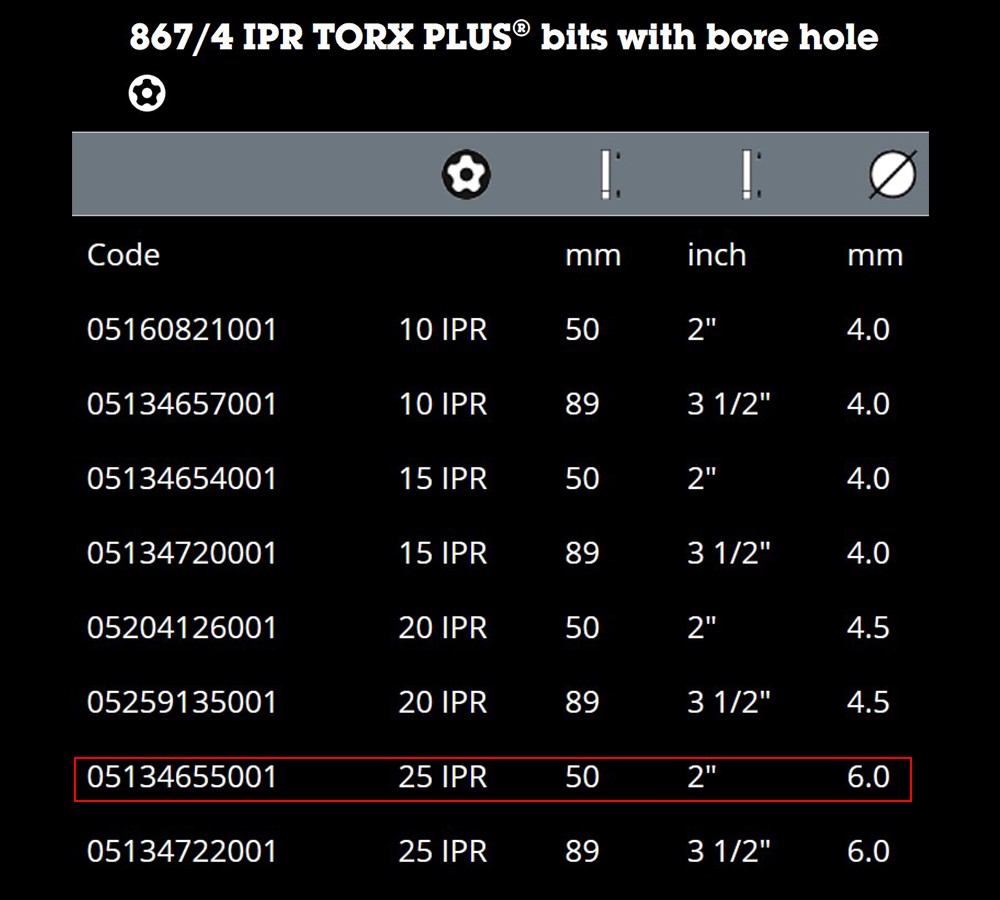 ดอกไขควงดาว 5 แฉก มีรูใน Wera 867/4 25 IPR x 50 mm 05134655001