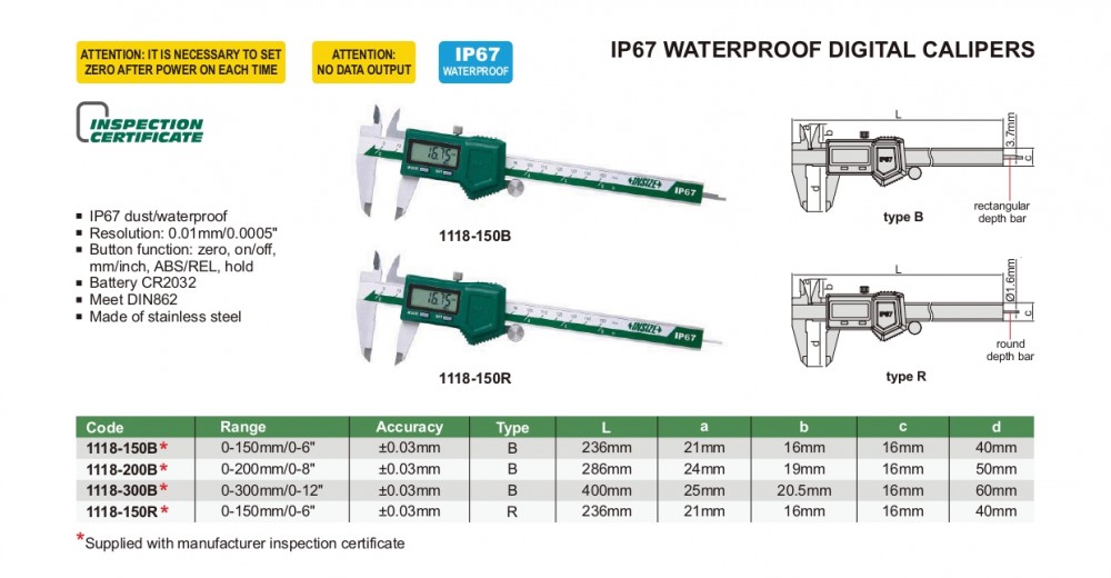 INSIZE 1118-200B Waterproof Digital Caliper