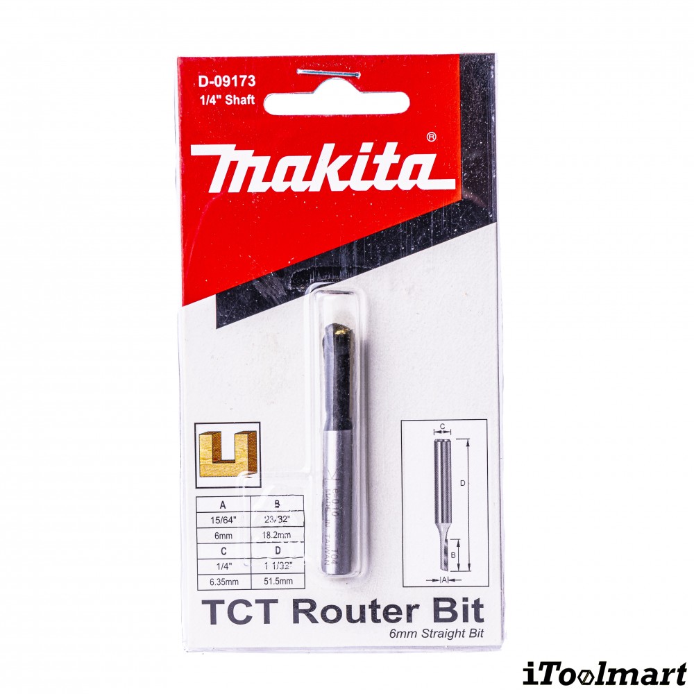 ดอกเร้าเตอร์ Straight Bit 1/4 นิ้ว 6x50x18mm MAKITA D-09173 