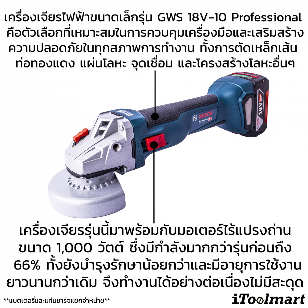 เครื่องเจียรไร้สาย BOSCH GWS 18V-10 SOLO ขนาด 4 นิ้ว (ตัวเปล่า)