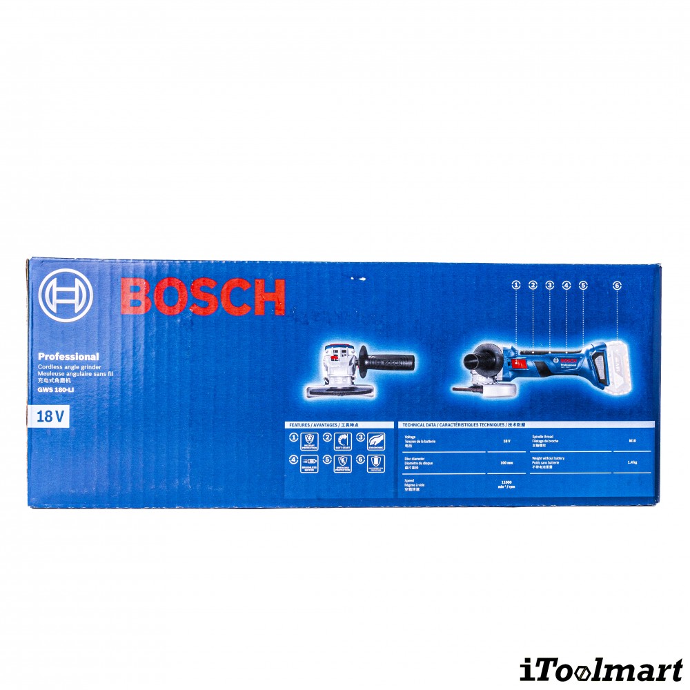 เครื่องเจียรไร้สาย BOSCH GWS 180 LI ขนาด 4 นิ้ว (ตัวเปล่า)