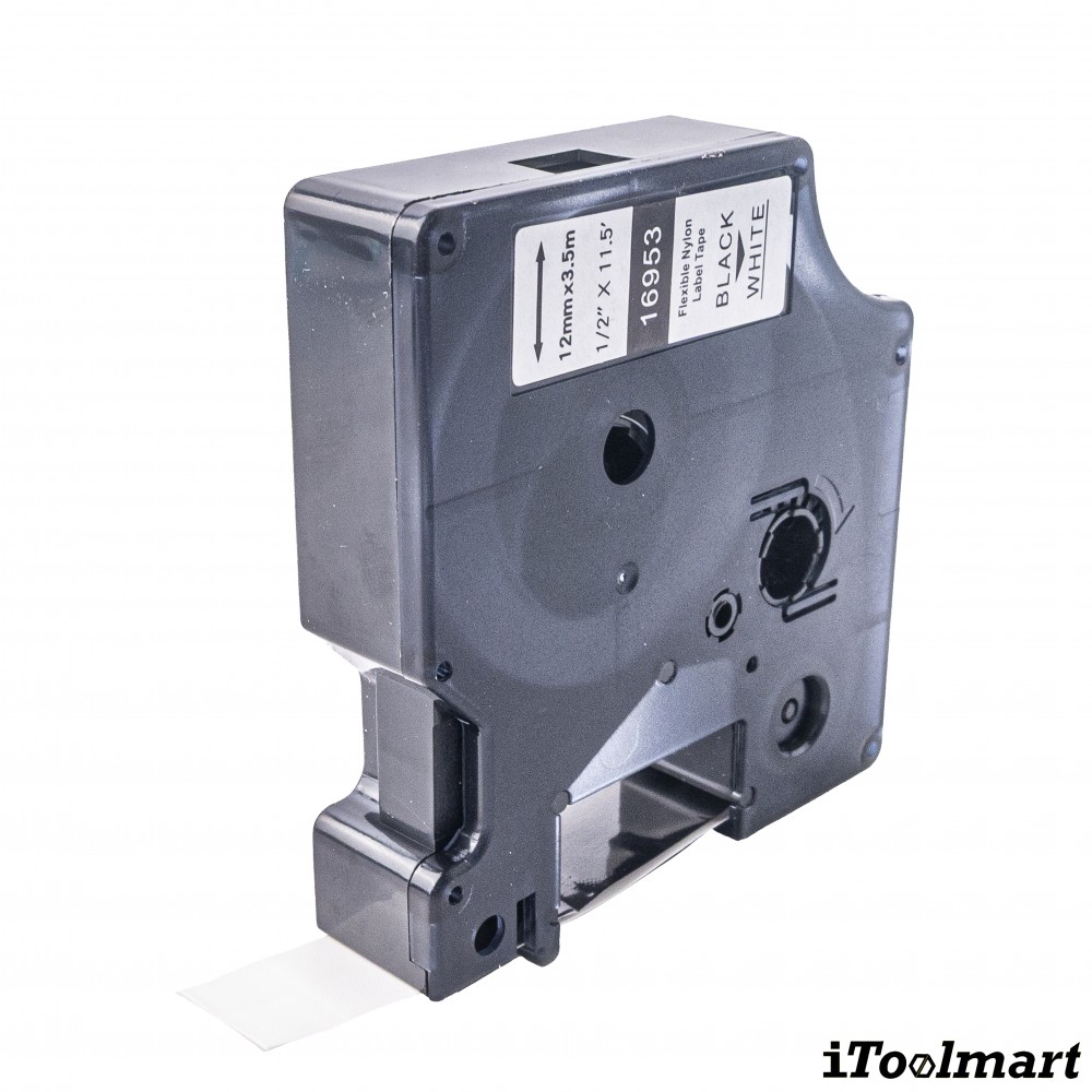 เทปติดฉลาก BASIC INDUSTRIAL 16953 Nylon Label Tape สีขาว ขนาด 12 มม. x 3.5 ม. สำหรับเครื่องพิมพ์ DYMO LabelManager 160