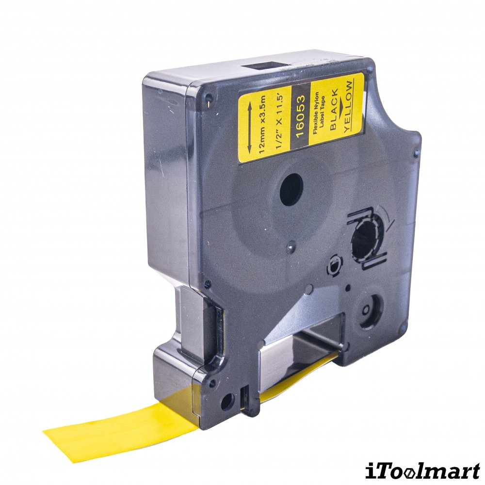 เทปติดฉลาก BASIC INDUSTRIAL 16053 Nylon Label Tape สีเหลือง ขนาด 12 มม. x 3.5 ม. สำหรับเครื่องพิมพ์ DYMO LabelManager 160