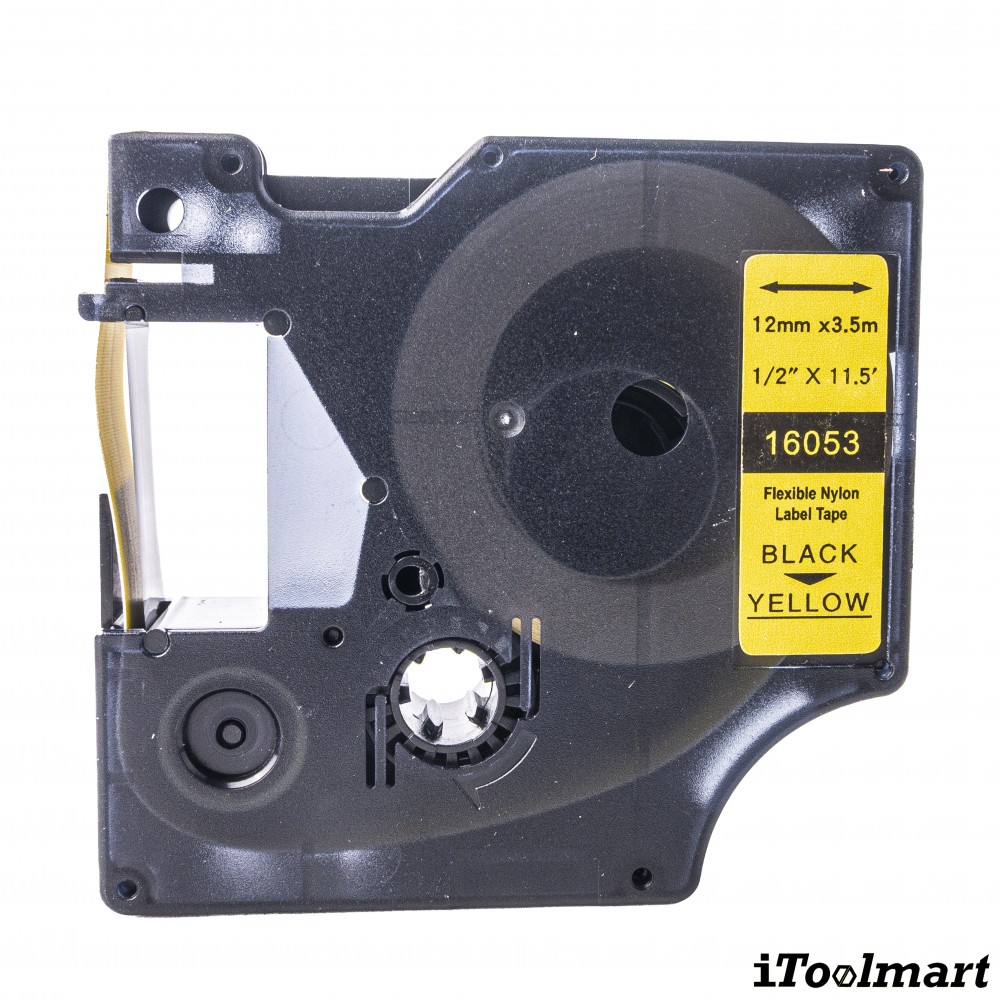 เทปติดฉลาก BASIC INDUSTRIAL 16053 Nylon Label Tape สีเหลือง ขนาด 12 มม. x 3.5 ม. สำหรับเครื่องพิมพ์ DYMO LabelManager 160