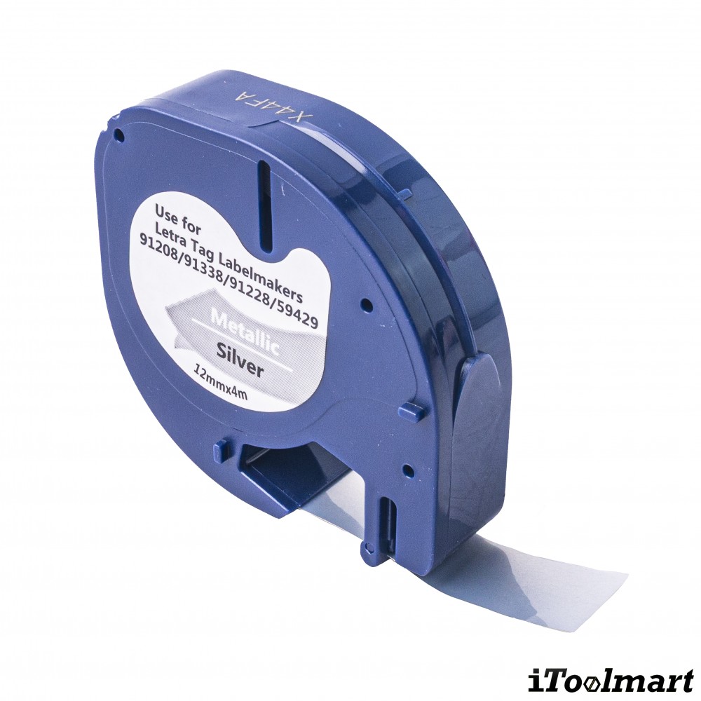 เทปพลาสติก BASIC INDUSTRIAL 91208 LetraTag Label Tape สีเงิน ขนาด 12 มม. x 4 ม. สำหรับเครื่องพิมพ์ DYMO LetraTag LT-200B