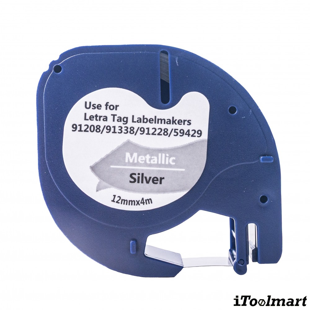 เทปพลาสติก BASIC INDUSTRIAL 91208 LetraTag Label Tape สีเงิน ขนาด 12 มม. x 4 ม. สำหรับเครื่องพิมพ์ DYMO LetraTag LT-200B