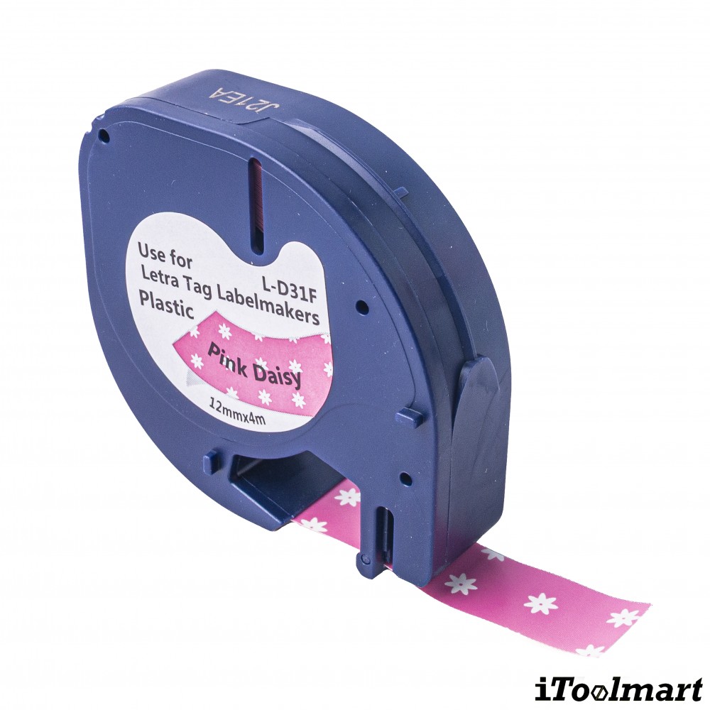 เทปพลาสติก BASIC INDUSTRIAL L-D31F LetraTag Label Tape Pink Daisy ขนาด 12 มม. x 4 ม. สำหรับเครื่องพิมพ์ DYMO LetraTag LT-200B