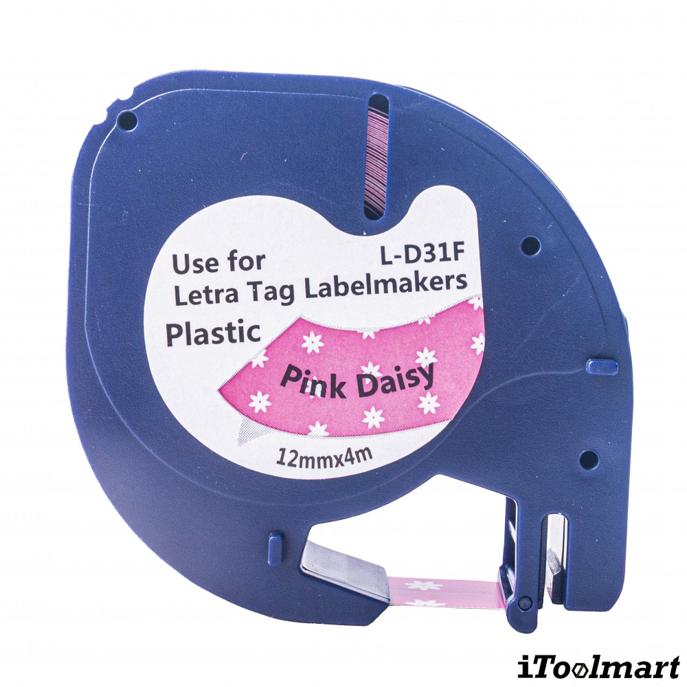 เทปพลาสติก BASIC INDUSTRIAL L-D31F LetraTag Label Tape Pink Daisy ขนาด 12 มม. x 4 ม. สำหรับเครื่องพิมพ์ DYMO LetraTag LT-200B