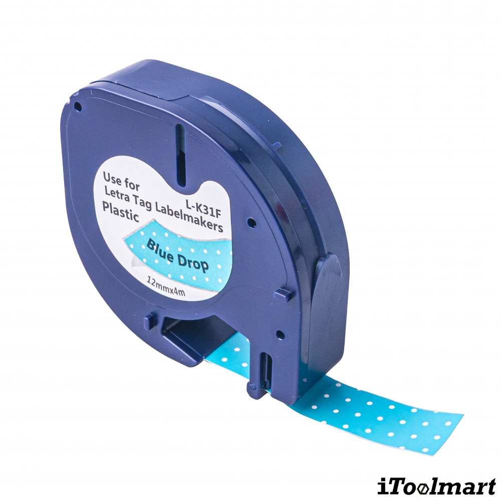 เทปพลาสติก BASIC INDUSTRIAL L-K31F LetraTag Label Tape Blue Drop ขนาด 12 มม. x 4 ม. สำหรับเครื่องพิมพ์ DYMO LetraTag LT-200B