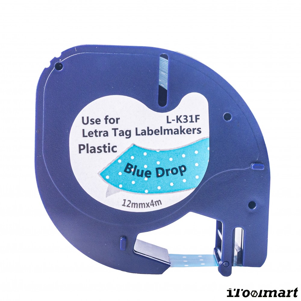 เทปพลาสติก BASIC INDUSTRIAL L-K31F LetraTag Label Tape Blue Drop ขนาด 12 มม. x 4 ม. สำหรับเครื่องพิมพ์ DYMO LetraTag LT-200B