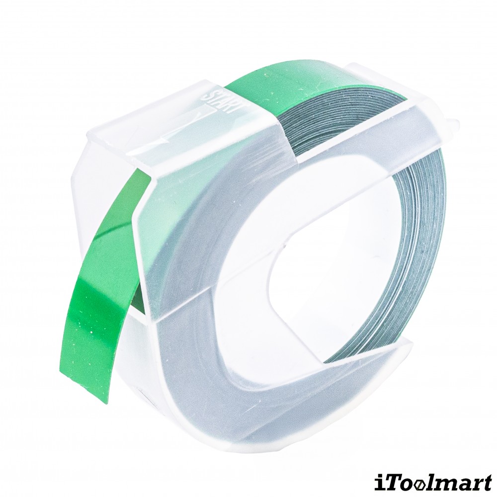 เทปพลาสติก BASIC INDUSTRIAL 520103 3D Embossing Label Tape สีเขียว ขนาด 9 มม. x 3 ม. สำหรับเครื่องพิมพ์ Dymo Embossing Organizer Xpress