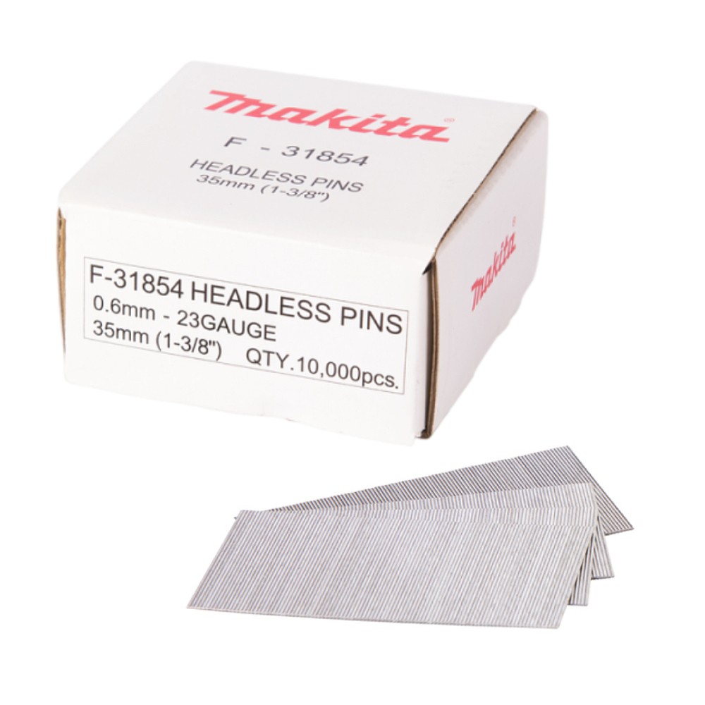 ลูกตะปู Pin MAKITA F-31854 ขนาด 0.6 x 35 มม. 23 Ga, 10,000 ลูก ใช้กับปืนยิงตะปูไร้สาย DPT353