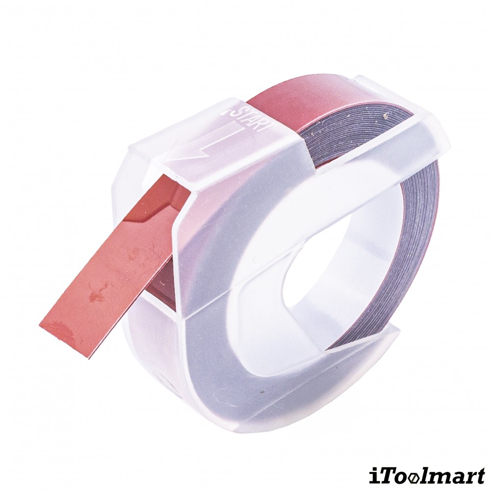 เทปพลาสติก BASIC INDUSTRIAL S0718050 3D Embossing Label Tape สีเลือดหมู ขนาด 9 มม. x 3 ม. สำหรับเครื่องพิมพ์ Dymo Embossing Organizer Xpress