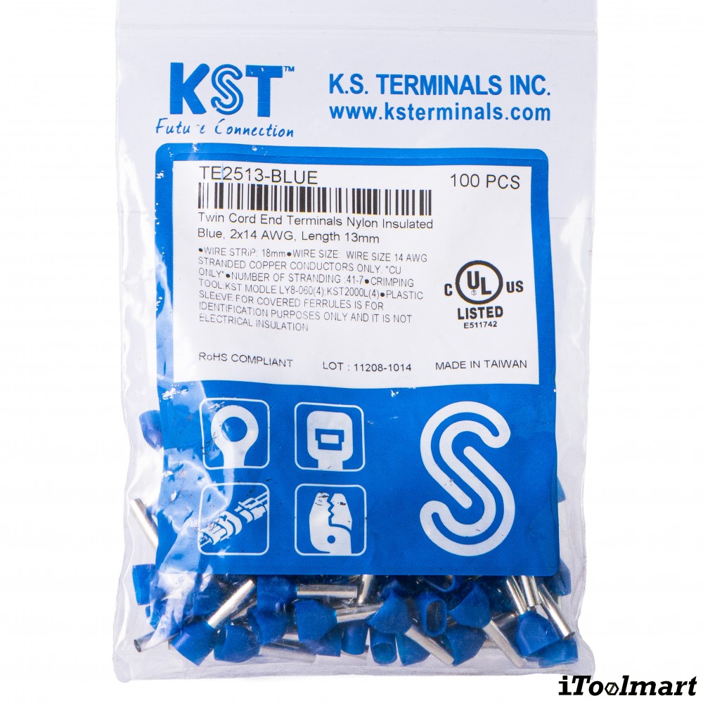 หางปลาคอร์ดเอ็น KST TE2513 แบบคู่ ขนาด 2 5 mm² 100 ตัว หางปลาคอร์ดเอ็น KST TE2513 แบบคู่ ขนาด 2 5 mm² 100 ตัว