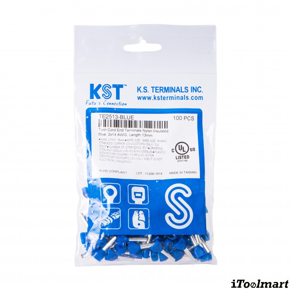 หางปลาคอร์ดเอ็น KST TE2513 แบบคู่ ขนาด 2 5 mm² 100 ตัว หางปลาคอร์ดเอ็น KST TE2513 แบบคู่ ขนาด 2 5 mm² 100 ตัว