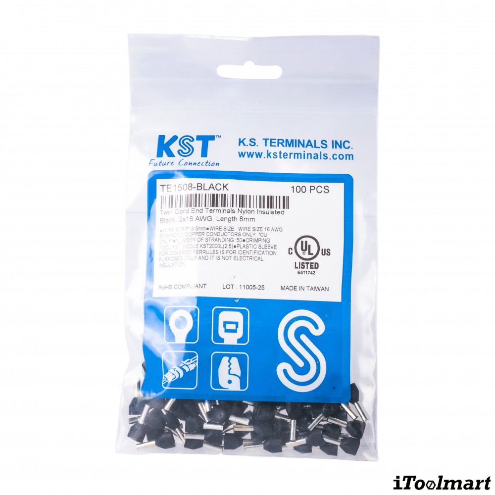 หางปลาคอร์ดเอ็น KST TE1508 แบบคู่ ขนาด 1 5 mm² 100 ตัว หางปลาคอร์ดเอ็น KST TE1508 แบบคู่ ขนาด 1 5 mm² 100 ตัว