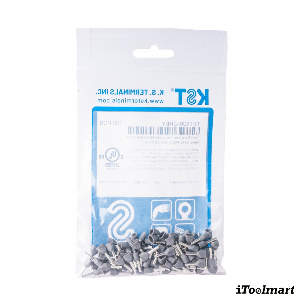 หางปลาคอร์ดเอ็น KST TE7508 แบบคู่ สีน้ำเงิน ขนาด 0 75 mm² 100 ตัว