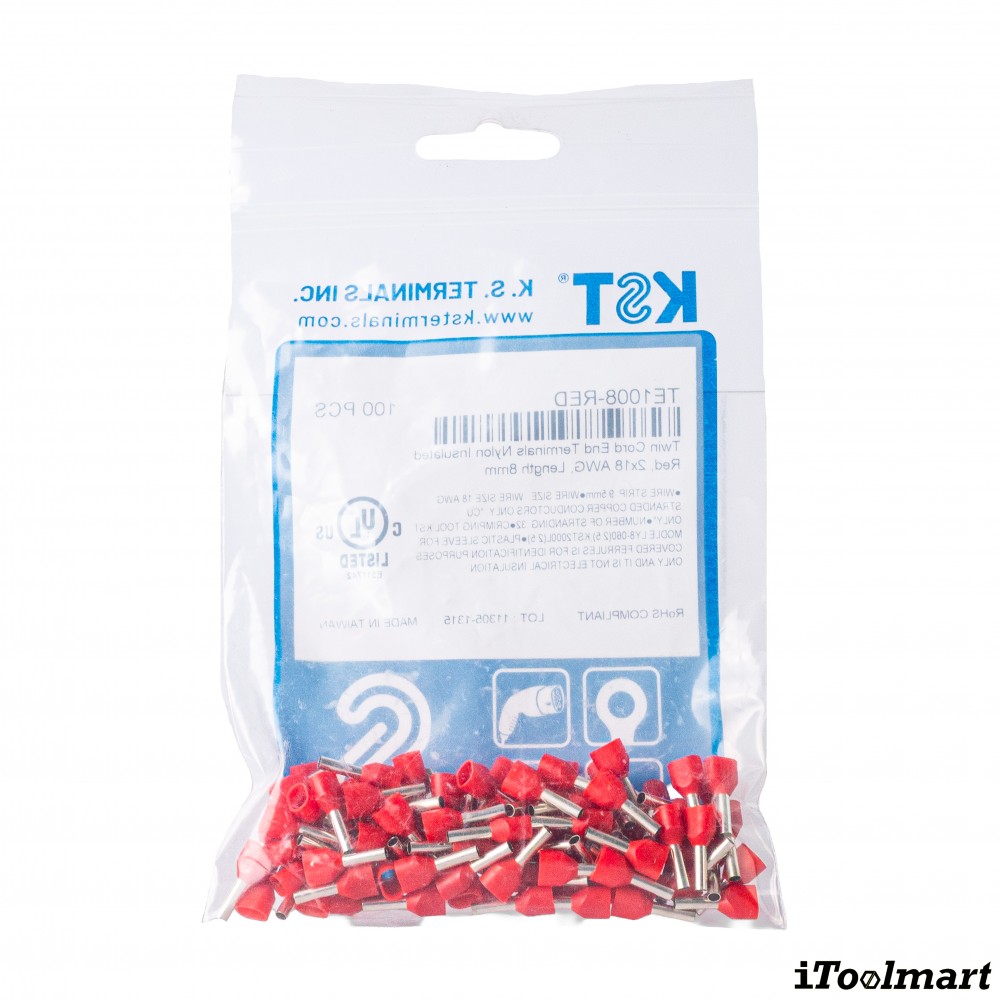 หางปลาคอร์ดเอ็น KST TE1008 แบบคู่ ขนาด 1 0 mm² 100 ตัว