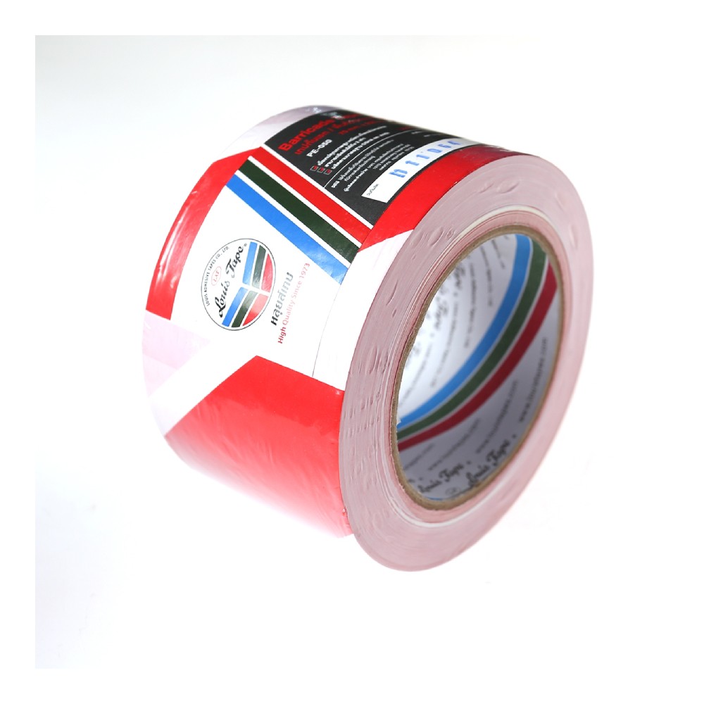 เทปกั้นเขต LOUIS TAPE PE 050 แดงขาว ขนาด 50 mm  x 200 เมตร