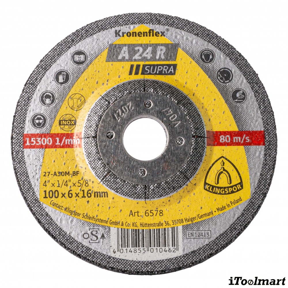 ใบเจียรเหล็ก 4 นิ้ว Klingspor Kronenflex® 13400 A 24 R Supra หนา 4 mm 