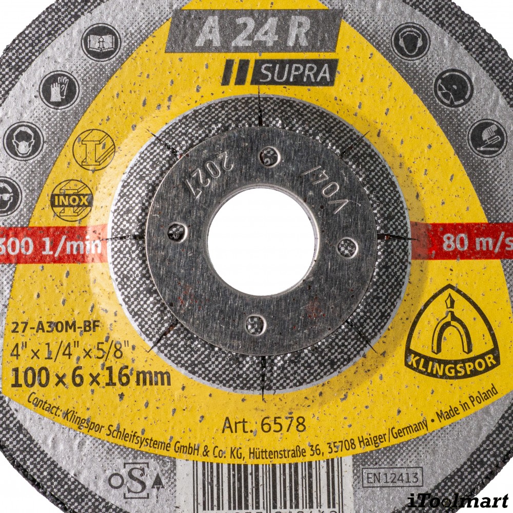 ใบเจียรเหล็ก 4 นิ้ว Klingspor Kronenflex® 13400 A 24 R Supra หนา 4 mm 