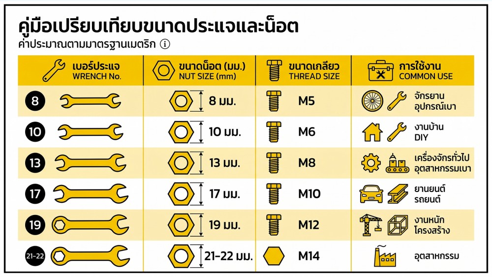ขนาด ประแจ ดูยังไง เบอร์ 8 10 12 14 ใช้กับน็อตแบบไหน