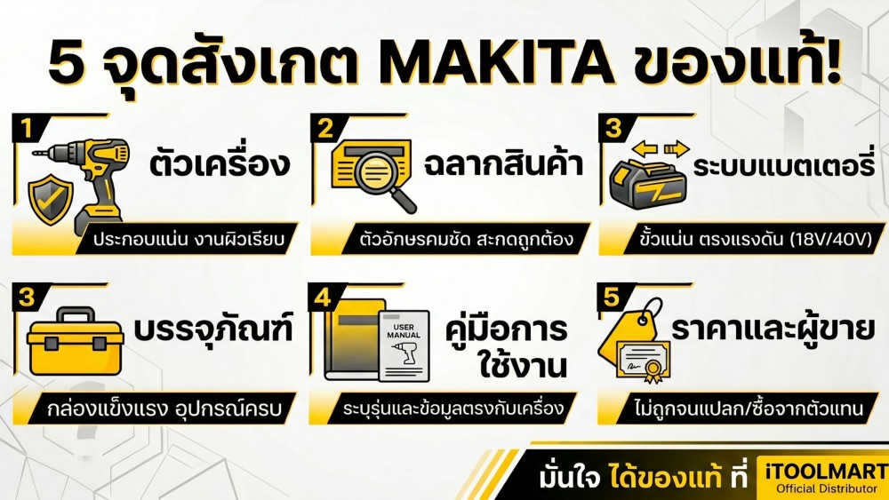 Makita ของแท้ดูยังไง วิธีเช็คเครื่อง แบต กล่อง และคุณสมบัติอื่น ๆ Makita ของแท้ดูยังไง วิธีเช็คเครื่อง แบต กล่อง และคุณสมบัติอื่น ๆ
